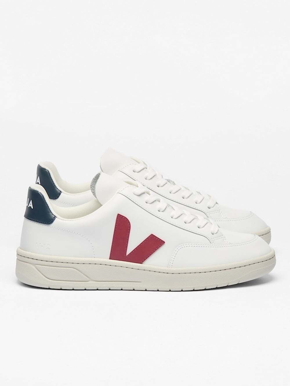 VEJA V-12 Leather Sneakers in White Marsala Nautico